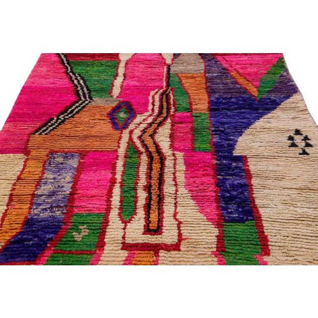 Abstract Vintage Berber Beni Ourain Moroccan Multicolor Abstract Design Wool Rug For Sale - Image 3 of 10