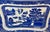 Blue and white scalloped rectangular platter with a "Blue Willow" pattern. Features a pagoda, bridge, and willow trees..