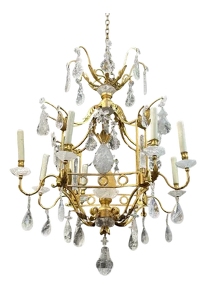 Vintage Italian Rock Crystal & Gilt Metal Chandelier, 20th Century