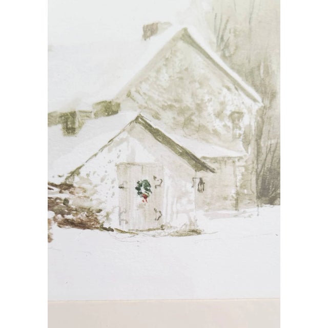 Late 20th Century Art Print Landscape of Old Farm House in Snow With Wreath on Door For Sale In New York - Image 6 of 10