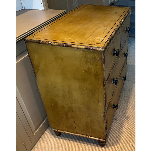 Mustard Antique 19th Century Regency Carved and Painted Faux Bamboo Chest of Drawers, England Circa 1830 For Sale - Image 8 of 18