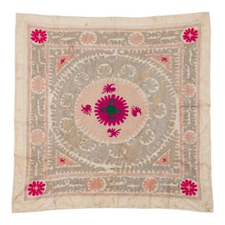 Suzani Wall Hanging Decor - Mid 20th Century Embroidery - 4'11'' X 5'1'' For Sale