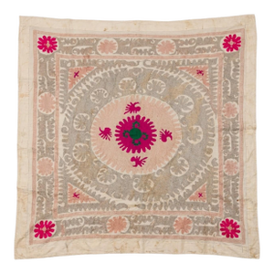 Suzani Wall Hanging Decor - Mid 20th Century Embroidery - 4'11'' X 5'1''