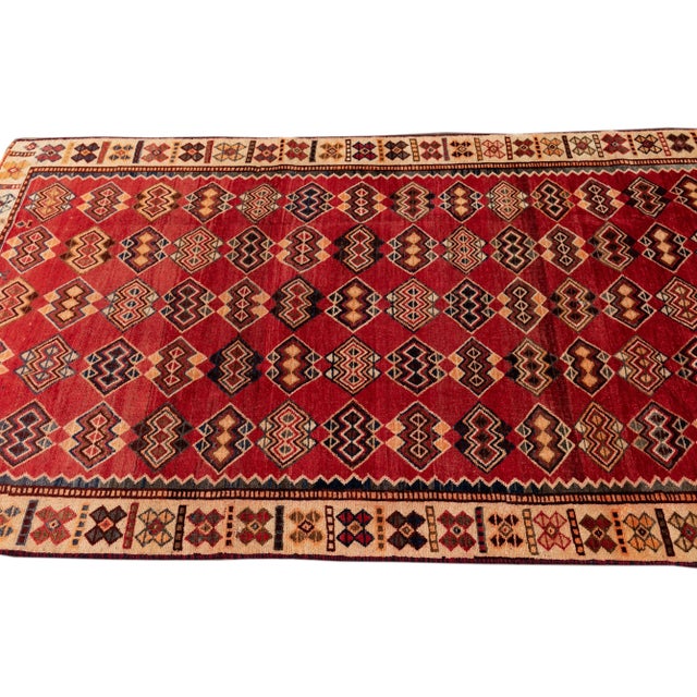 Persian 1960s Vintage Shiraz Red Handmade Geometric Wool Rug For Sale - Image 3 of 9