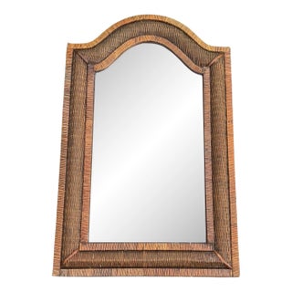 Vintage Serpentine-Top Woven Rattan Wall Mirror For Sale