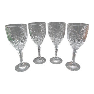 1990s Shannon Godinger South Beach Crystal Palm Wine/Water Goblets 8” - Set of 4 For Sale