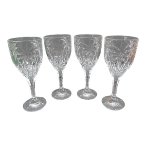 1990s Shannon Godinger South Beach Crystal Palm Wine/Water Goblets 8” - Set of 4