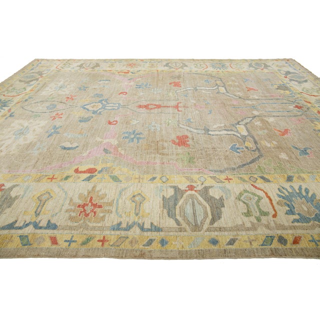 2010s Apadana's Modern Sultanabad Designed Wool Rug Handmade in Ligth Brown For Sale - Image 5 of 10