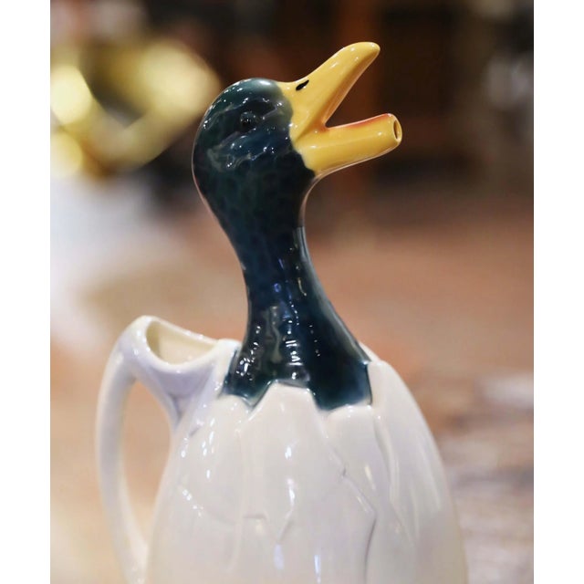 Green 19th Century French Saint-Clément Majolica Duck Pitcher For Sale - Image 8 of 13