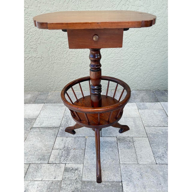 Vintage 20th Century Tri-Leg With Basket Wood Accent Table For Sale - Image 9 of 10