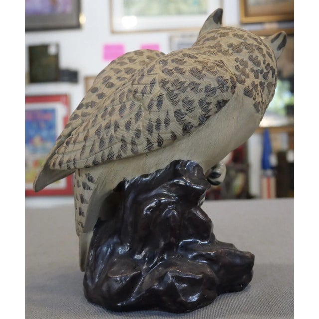 Chinese Vintage Circa 1970 Chinese Shiwan Pottery Owl Atop Rock Figurine For Sale - Image 3 of 6