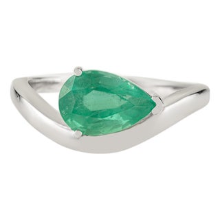 VRJewels 1.31 Carat Pear-Cut Zambian Emerald Wave Ring Size 5.5 in 14k White Gold For Sale
