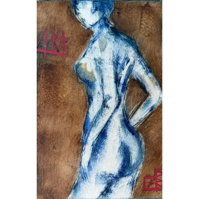 Monogrammed Standing Female Nude Blue Neo-Expressionism at its Finest, MIXED/PP, approx. 30 x 20.2 cm. This fascinating...