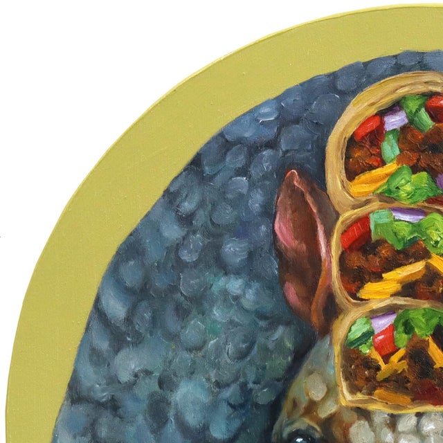 Wood Portrait of an Armadillo, Bearing Burritos - Original Surreal Animal Portrait Oil Painting on Wood Panel by Jj Galloway For Sale - Image 7 of 9