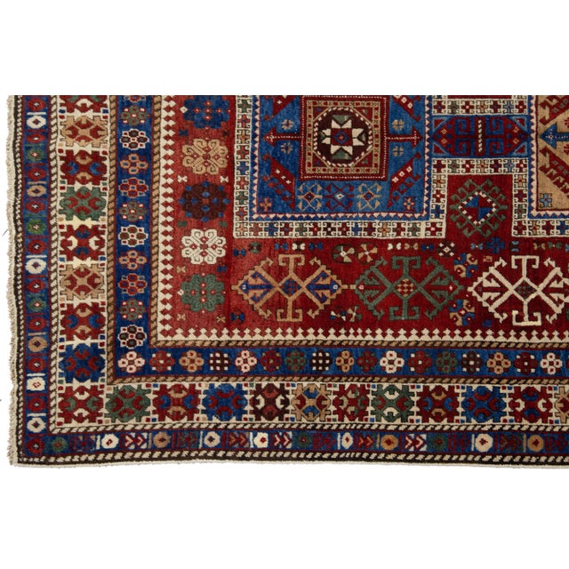 1900 - 1909 5 X 7 Vintage Caucasian Red Wool Rug With Allover Geometric Motif For Sale - Image 5 of 8