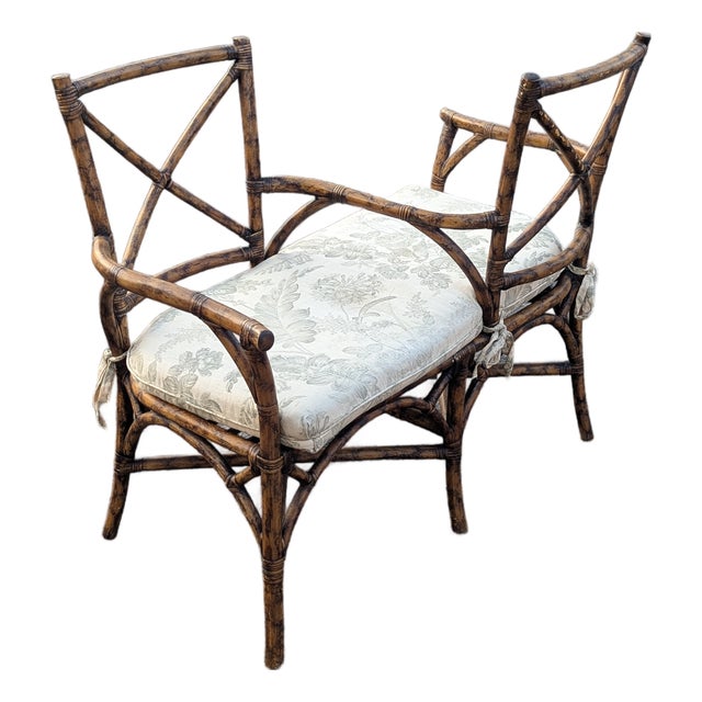 Vintage Bent Bamboo Gossip Bench | Tête-À-Tête | Face-to-Face Sette For Sale