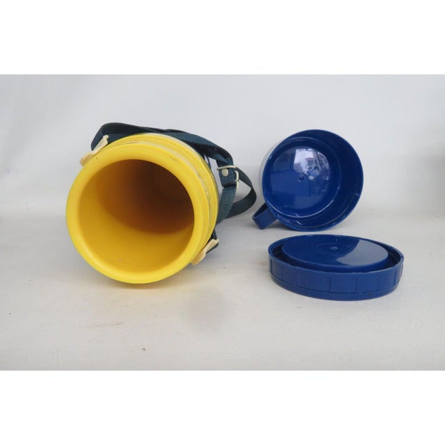 1970s Mr Peanut Aladdin Blue Yellow Plastic Thermos Travel Mug With Strap 5120b For Sale - Image 13 of 17