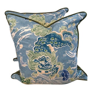 Brunschwig & Fils Shishi Turquoise Pillows - A Pair For Sale