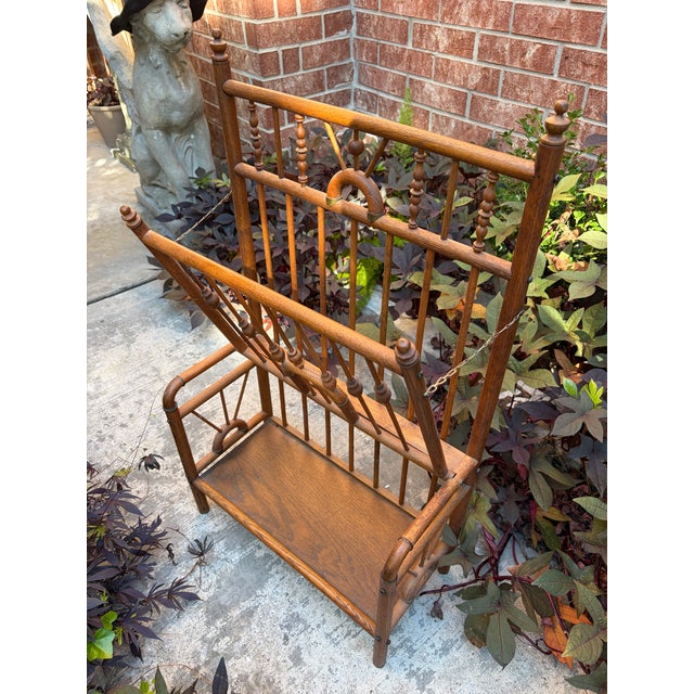Wood Circa 1880s Antique Victorian Stick and Ball Oak Magazine Newspaper Music Rack For Sale - Image 7 of 10