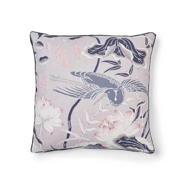 This 18"" x 18"" pillow features Lotus Garden in Lilac, an enchanting pattern recreated from a 1920s document from our...