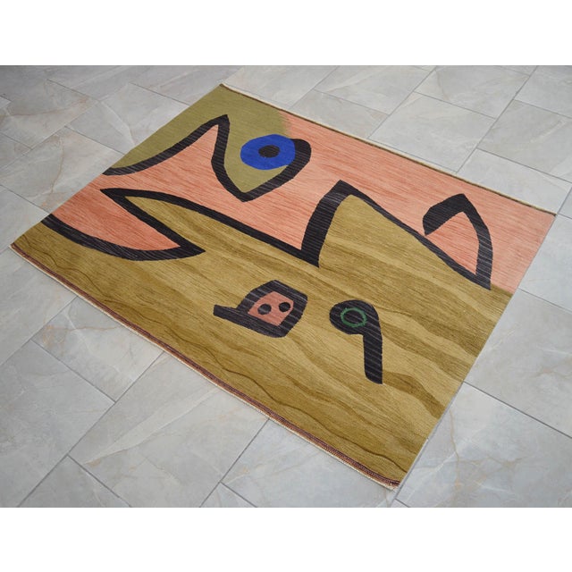 Paul Klee Silence of the Angel Inspired Rug Hand Woven Kilim Rug - 3′10″ × 5′3″ For Sale - Image 16 of 18