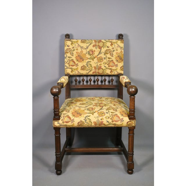 Antique French Transitional Renaissance Revival Upsholstered Armchair in Walnut, 1920s For Sale - Image 17 of 17