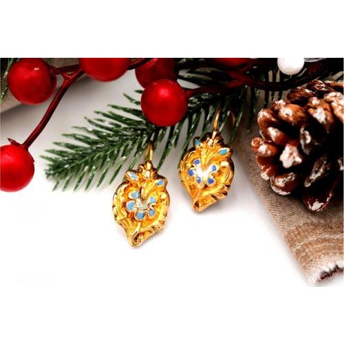 Gold Gold Earrings with Reliefs and Enamel, Set of 2 For Sale - Image 8 of 8