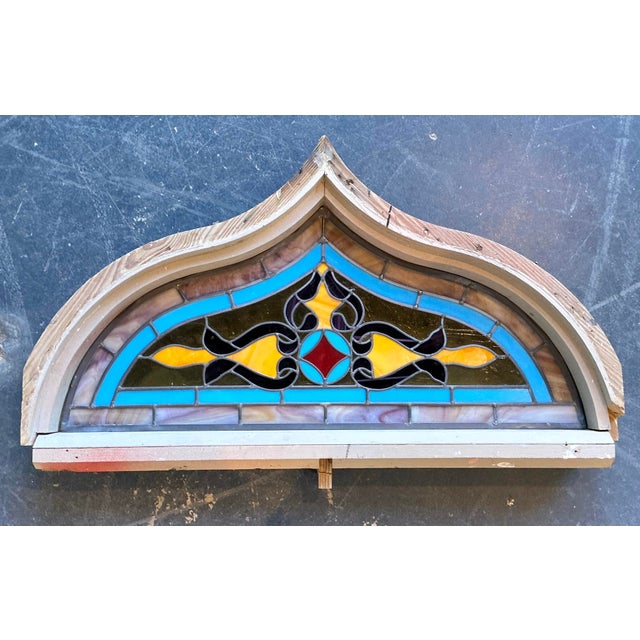 Mid 20th Century Vintage Framed Stained Glass Window For Sale - Image 5 of 12