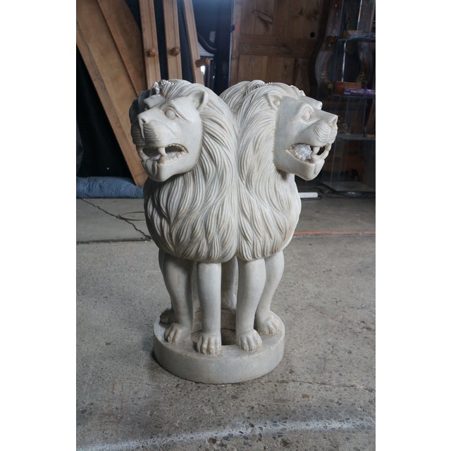 Monumental Capital of Ashoka Sculptural Lion Marble Statue Pedestal Center Table For Sale - Image 4 of 15
