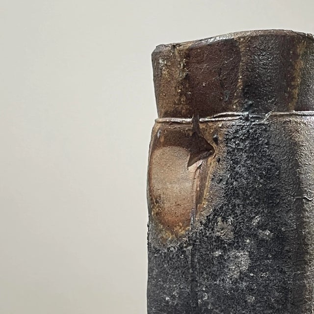 Black 1980s Jeff Shapiro Wood Fired Stoneware Vase, Raku For Sale - Image 8 of 12