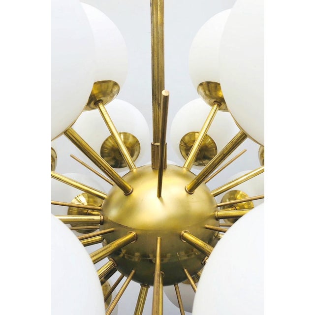 21st Century Ventiquattro Natural Brass Matte White Murano Sputnik Chandelier by Fabio LTD For Sale - Image 6 of 7