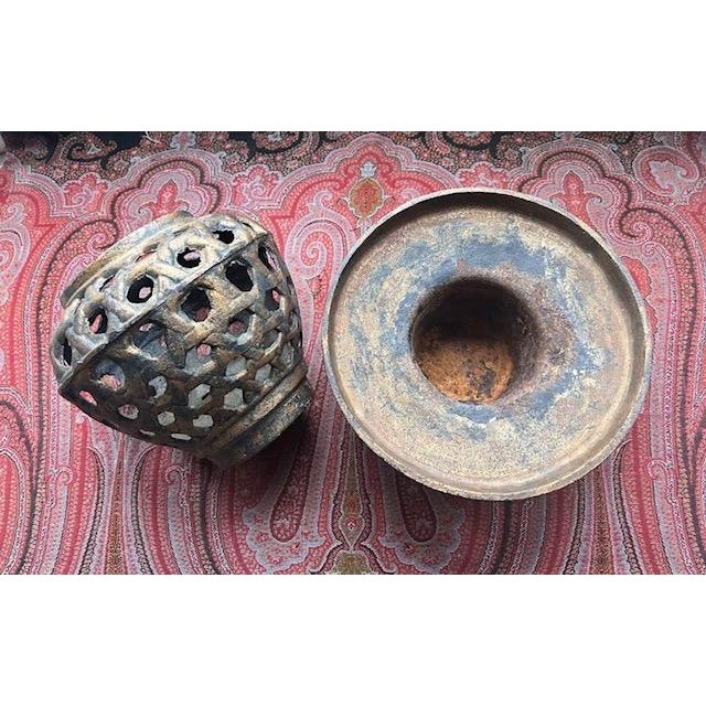 Vintage Japanese Ikebana Wrought Iron Basketweave Planter For Sale - Image 13 of 14