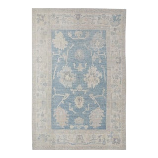 Blue Handwoven Modern Turkish Oushak Rug 5' X 7'4" For Sale