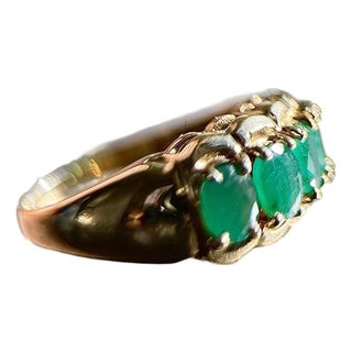 1970s Four Emerald Ring 1.05 CTW in 14k Yellow Gold Size 5.75 For Sale