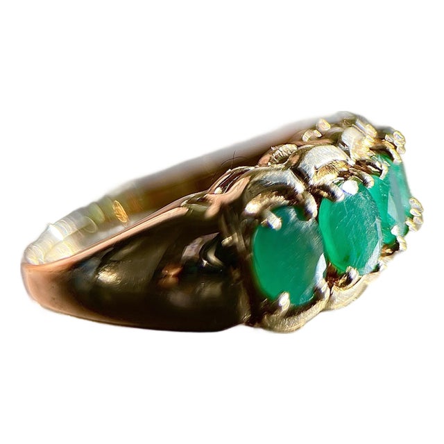 1970s Four Emerald Ring 1.05 CTW in 14k Yellow Gold Size 5.75 For Sale