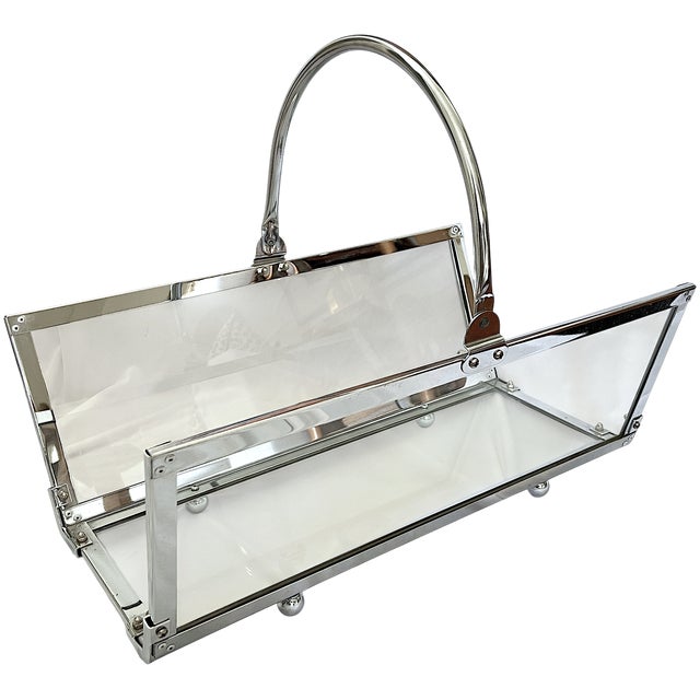 1970s Danny Alessandro Chrome & Glass Fireplace Log Holder / Magazine Rack, Italy, 1970s For Sale - Image 5 of 13