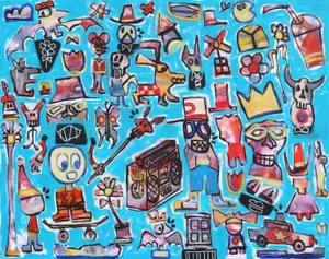 Contemporary Pop Art Mixed Media Painting "Daily Life" Original Artwork by Tommy Lennartsson