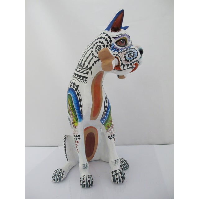 Alebrije Carved Wood Zapotec Bull Dog With Bone Oaxaca Mexico Folk Art Sculpture For Sale - Image 4 of 16