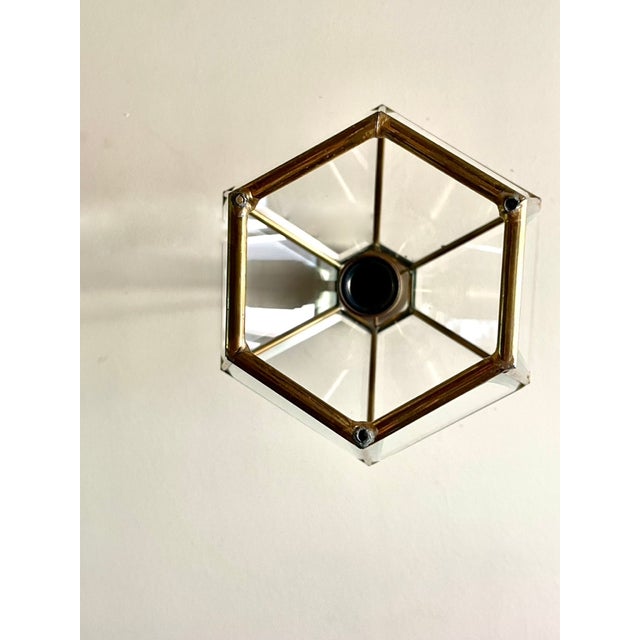 Glass Brass Lantern Pendant Light with Glass, 1970 For Sale - Image 7 of 9
