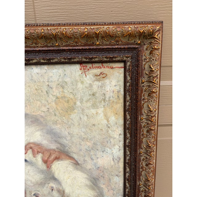 Early 20th Century Adolfo Belimbau Portrait of a Woman in a White Fox Stole, Antique Italian Oil on Canvas For Sale In South Bend - Image 6 of 10