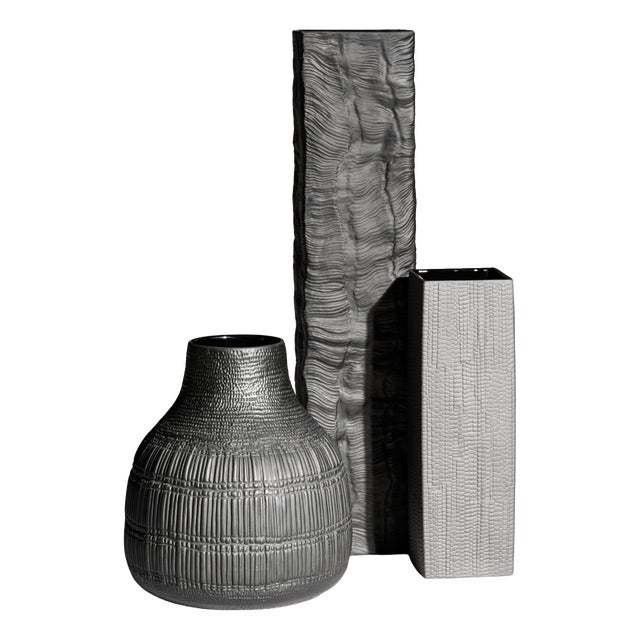 Black Porcelain Vase Trio by Martin Freyer and Elsa Fischer-Treyden for Rosenthal, 1960s, Set of 3 For Sale