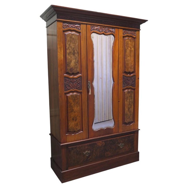 Brown Victorian Arts & Crafts Wardrobe in Carved Walnut For Sale - Image 8 of 8
