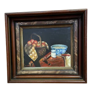 Mid 19th Century Original Oil Painting in Antique Victorian Eastlake Frame