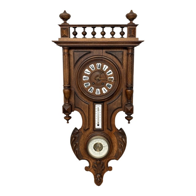 Black Forest Wall Clock With Barometer & Thermometer For Sale