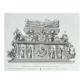 18th Century Antique Engraving of Spanish Tomb For Sale