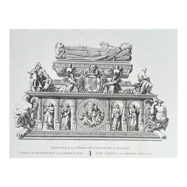 18th Century Antique Engraving of Spanish Tomb For Sale