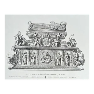 18th Century Antique Engraving of Spanish Tomb