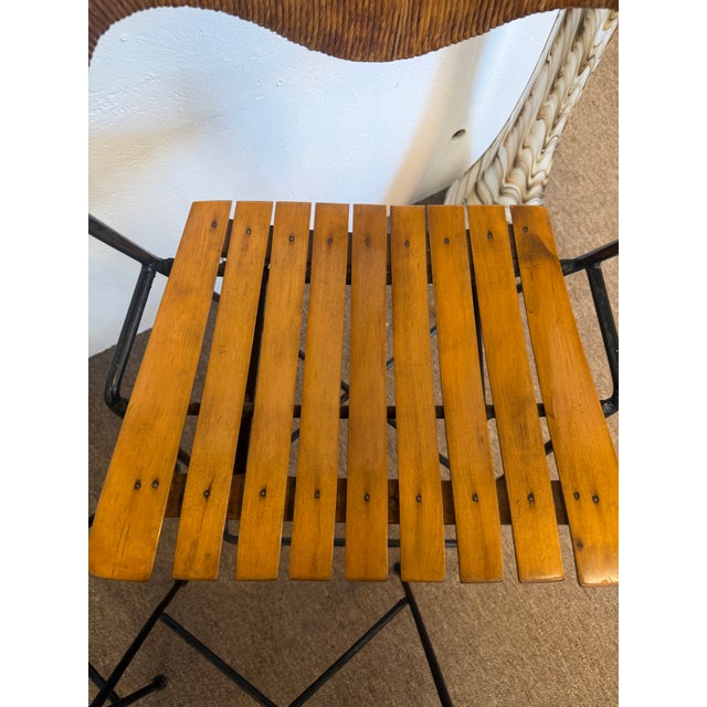 Wrought Iron, Wicker and Wood Slatted Bar Stools by Arthur Umanoff for Raymor, 1950s For Sale In Atlanta - Image 6 of 7