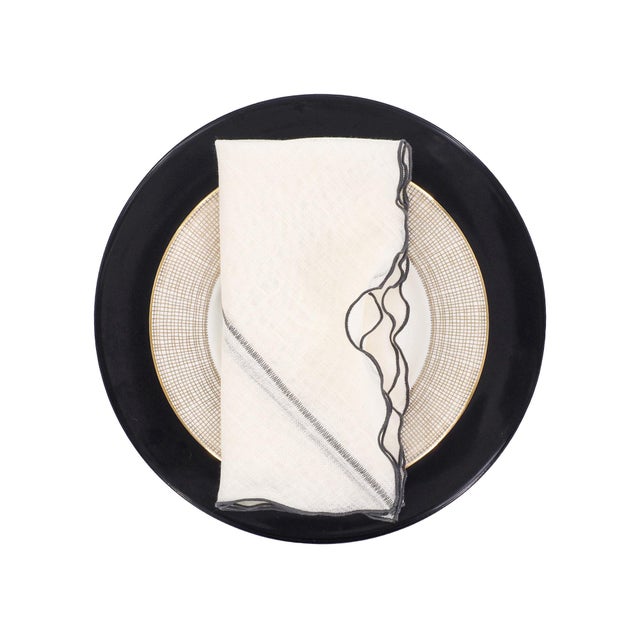 Textile Milano Linen Napkins With Charcoal Ruffled Edges, Set of 4 For Sale - Image 7 of 10