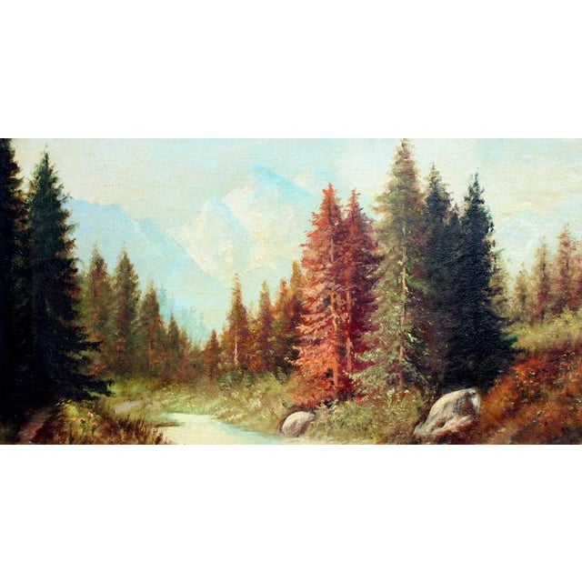 American 1940s "Reflecting Redwood Trees" California Landscape Oil Painting For Sale - Image 3 of 6